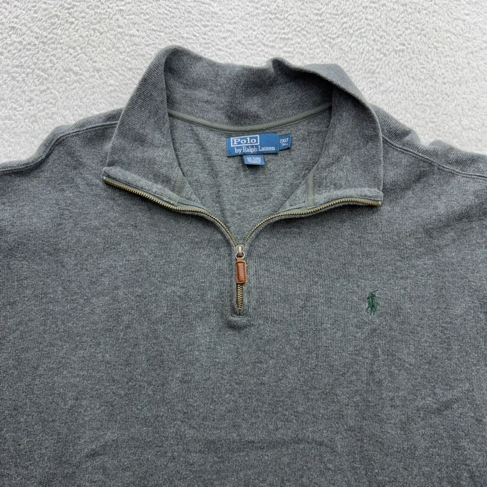 Polo Ralph Lauren Mens 2XLT Gray Cotton Quarter Zip Pullover Sweater Tall Logo